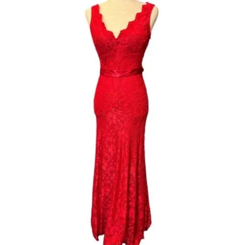 Windsor Red Lace Maxi Dress with V-Neck
